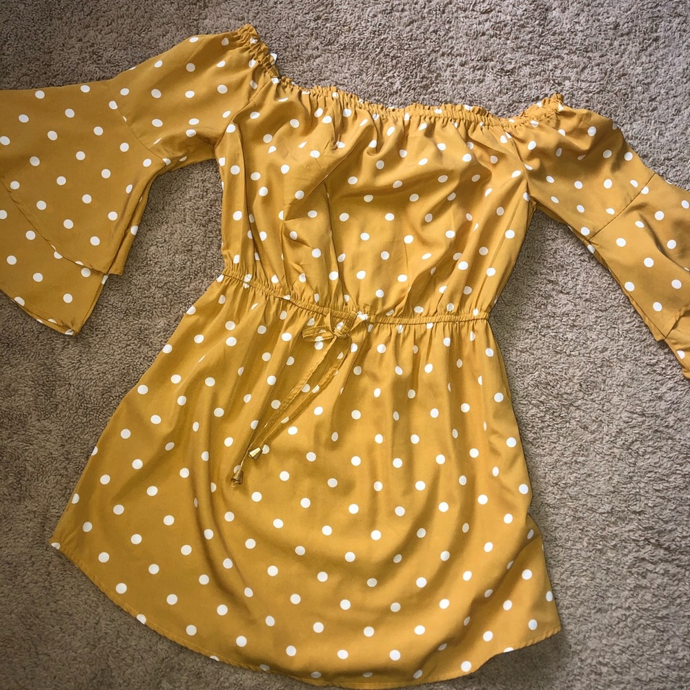 Indulge in style yellow polka dot dress .